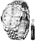 OLEVS Men's Luxe Silver-Tone Business Watch, White dial