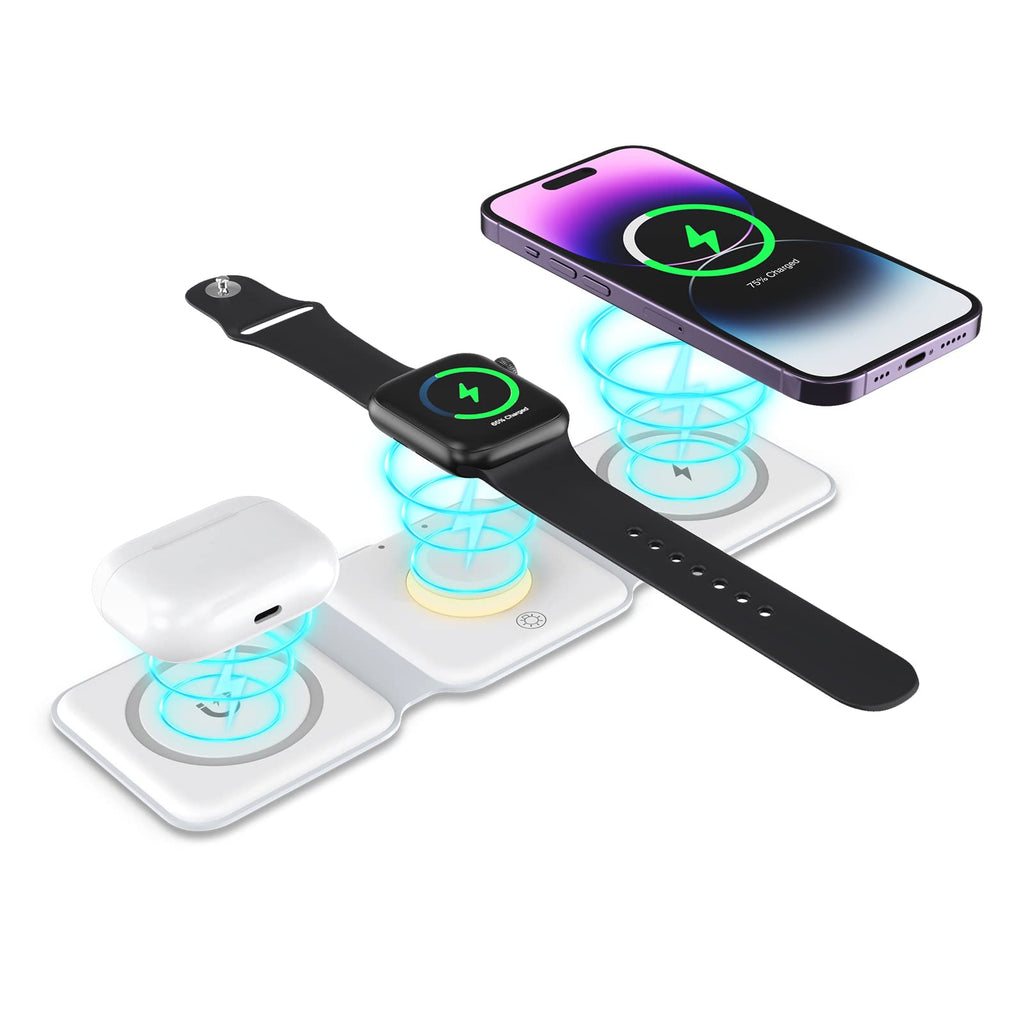 ORIA Wireless Charger 3 in 1 Fast Wireless Charging with Night Light Foldable Wireless Charging Station Wireless Charging Pad for iOS Phone 14/13/12/11/Pro/Max/i Watch Without Adapter