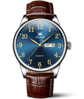 OLEVS Brown Leather Men's Watch with Blue Dial